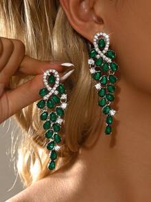 1 Pair Water Drop Style Bridal Women's Fashion Crystal Earrings, Luxury Ear Jewelry, Suitable For High-End Evening Gowns And Weddings - Silver Green 574-3 - View 14