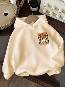 Young Girl Cartoon Print Warm Hooded Sweatshirt - Apricot - View 2