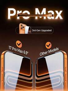 3入組透明HD全螢幕防刮防指紋鋼化玻璃螢幕保護貼，適用於 17 Pro Max 17 Pro 17 Air 17 16 15 14 13 12 11系列，支援Face ID手機配件 - 無色 - 查看 3