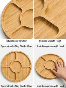 1pc Five-Compartment Round Wooden Tray,Used For Snacks, Dried Fruits,Tea,Suitable For Home, Hotel,Restaurant,Wedding Party, Kitchen, Table Decoration,Elegant Wooden Snack Platter Five Compartment Partition - View 9