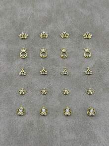 10pcs/Bag Gold Glitter Crown Nail Art Charms, Ring-Shaped Hollow Metal Crown, Suitable For Nail Decoration, Nail Art Supplies - Gold - View 4