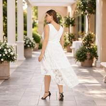 Vestido Plus Size Noiva Branco Festa 92 Renda Civil branco Casamento - Branco - Visão 5