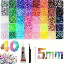 40-Grid Flat Bottom Resin Rhinestone Mixed Color DIY Decoration Set, Includes Tweezers, Dotting Pen, B7000 Glue, Suitable For Handmade DIY Jewelry, Phone Cases, Hats And Other Craft Rhinestone DIY Decorations - Multicolor - View 10