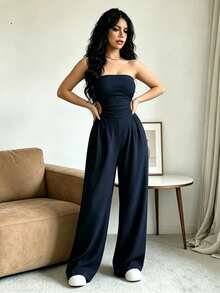 Women's Off-The-Shoulder And Open-Back Jumpsuit For Summer - Black - View 7