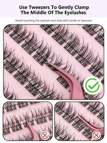96pcs Glue-Free Natural Realistic False Eyelashes 12mm, Soft Unique Segmented C-Curl Fluffy Eyelash Clusters, Eyelash Clusters, Individual False Eyelashes, False Eyelashes - C - View 4