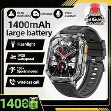 KENPANG 1400mAh 男士戶外運動智慧手錶,90天待機,內建紅/白LED手電筒,2.01吋全觸控HD螢幕,100+運動模式,全天健康追蹤,藍牙通話,防水,男士健身追蹤器,相容於iOS與Android - 查看 17