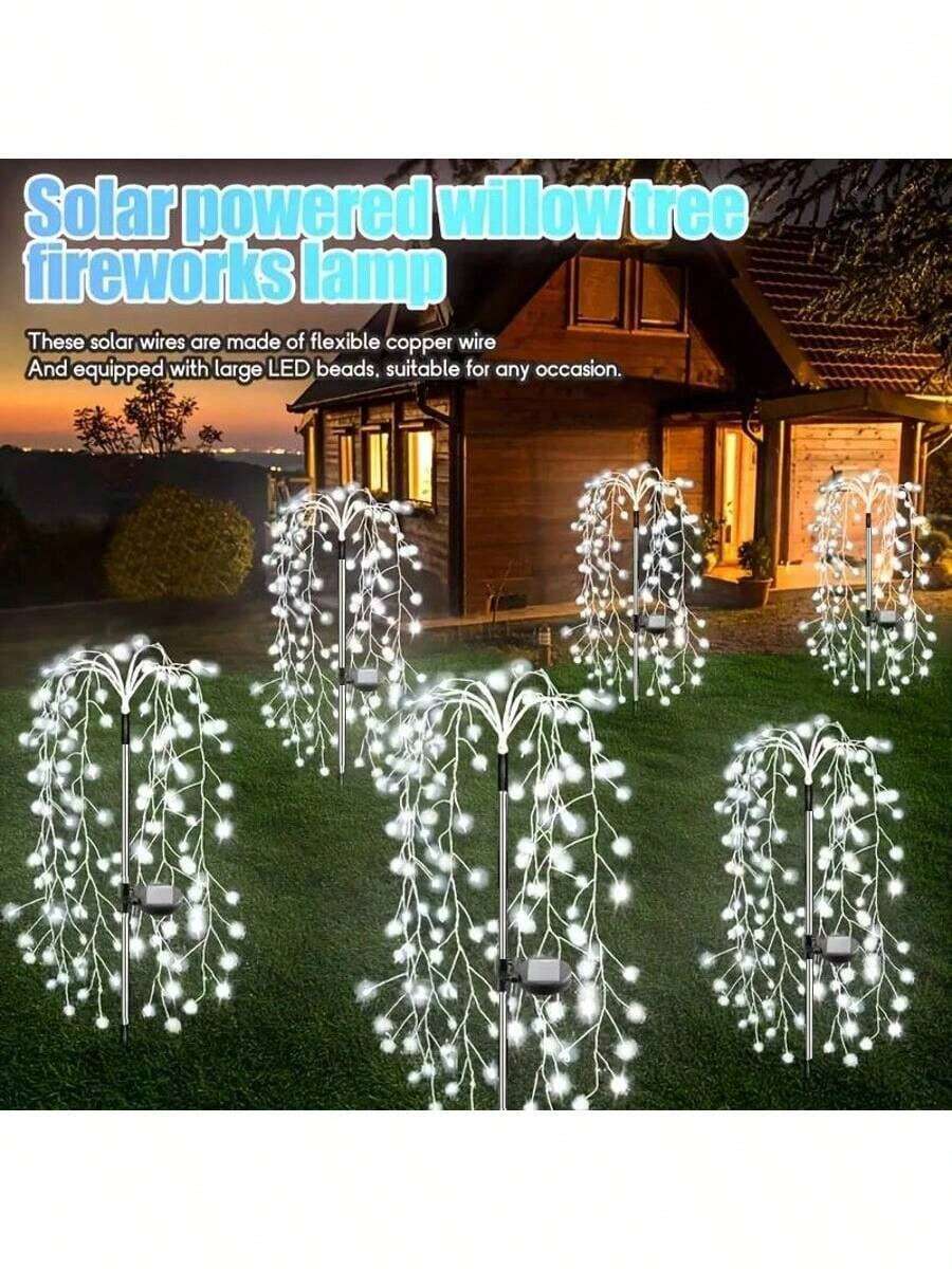 3pcs Solar Powered Fireworks Fairy Lights White LED Copper Wire Lights Easy Installation Solar Auto On/Off Suitable For Shop Patio Pathway Lawn Garden Christmas Party Holiday Christmas
