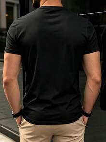 TT165 Camiseta de manga corta para hombre, sencilla, casual, versátil, con estampado de caballo, 100 % algodón - Negro - Ver 2