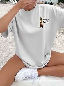 Women's Crew Neck T-Shirt - "Simply No!" Double-Sided Graphic Meerkat T-Shirt, Casual And Playful Top, Soft And Lightweight Shirt For Bold Personalities, Fun Gift For... - White - View 2
