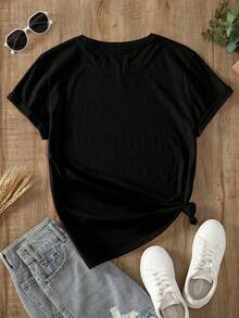 1 Pack Of Women's Clothing, Vintage Western Cowgirl Print, "Shoulda Been A Cowgirl Rodeo" Design, Casual Short-Sleeved Cotton T-Shirt, Summer Clothes. - 黑色 - 查看 2