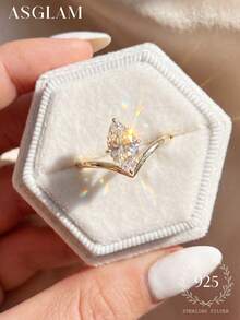 1 buah Cincin Serbaguna Batu Mata Kucing Perak Sterling 925, Cocok untuk Pemakaian Sehari-hari Wanita, Upacara Pernikahan, Hadiah untuk Pacar. - Mata kuda berbentuk V minimalis - View 2