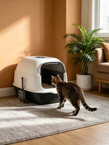 Helt sluten lukttät kattlåda, höjd stänkskyddad design, rymlig insida lämplig för flera katter, levereras med kattlådeskopa, finns i flera färger, enkel att montera isär, montera och rengöra, håller ditt hem fräscht och snyggt - En-Storlek - Visa 1