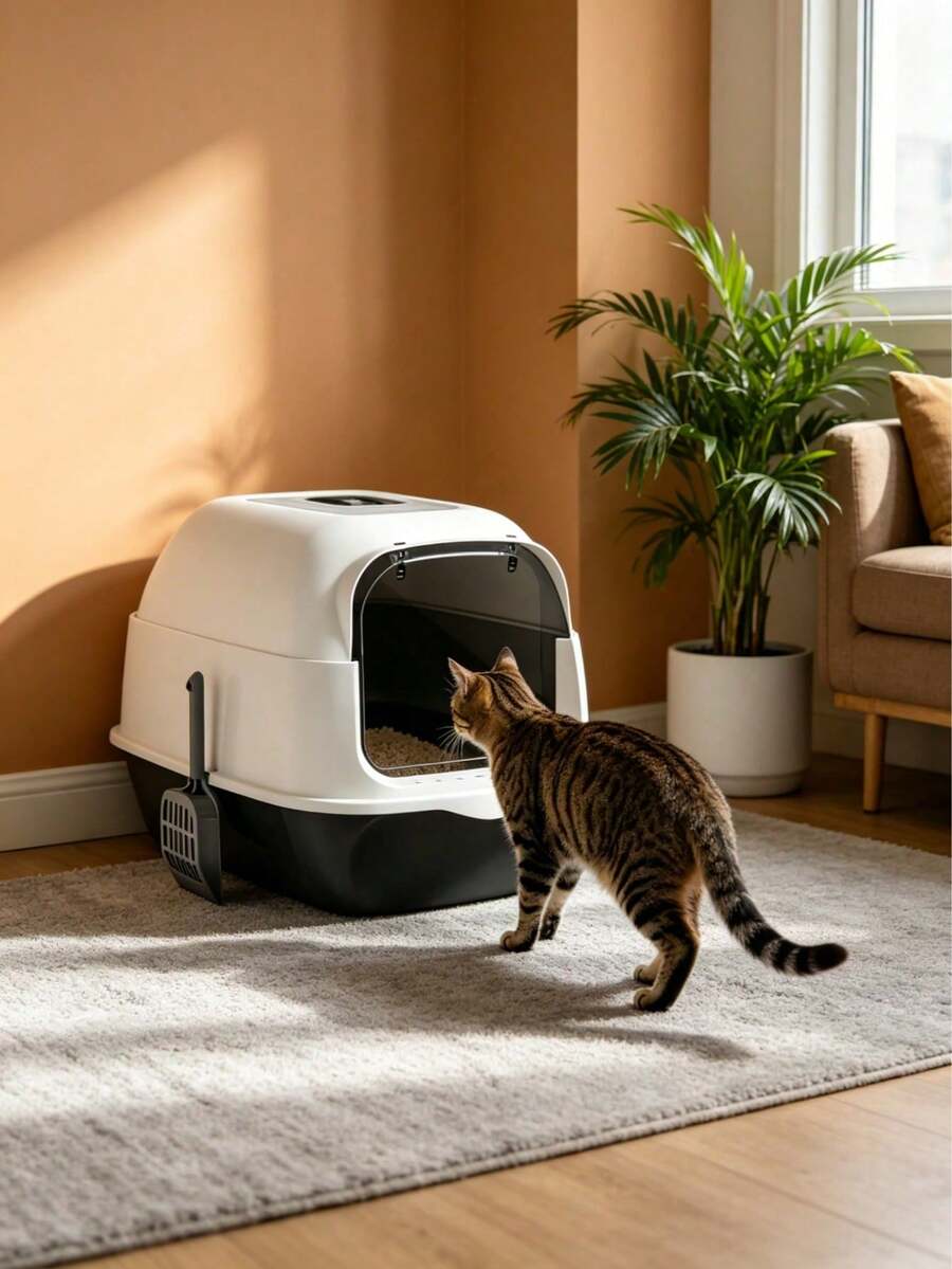 Helt sluten lukttät kattlåda, höjd stänkskyddad design, rymlig insida lämplig för flera katter, levereras med kattlådeskopa, finns i flera färger, enkel att montera isär, montera och rengöra, håller ditt hem fräscht och snyggt - En-Storlek - Visa 1