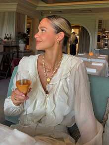 Camellia Spring/Summer New Layered Ruffle Decor Elegant Versatile Women's Semi-Sheer Blouse - Off-white - View 2