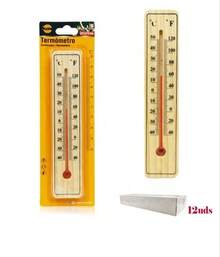 12uds Termómetro de pared de madera doble escala °C y °F, termómetro ambiental para interior hogar invernadero(20*3.8*0.7cm) - termómetro de madera - Ver 10