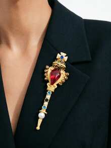 1pc Enamel Magic Wand Brooch, Exquisite Rhinestone Inlaid, Light Luxury Versatile, Enhances Atmosphere, Niche High-End Style, Women's Jewelry - Multicolor - View 2