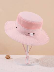 1Pc Toddler Wide Brim Sun Hat, Breathable Mesh Adjustable Chin Strap Toddler Bucket Hat, Outdoor Sun Protection Beach Cap For Summer - 1PC - View 9