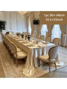 1pc Royal Champagne - Similar To Polyester Satin Tablecloth | Woven Wrinkle-Resistant Elegant Rectangular Tablecloth, Suitable For Weddings, Birthdays, Parties, Holidays And Special Events | Luxury Dining Table Decor | Smooth Texture Fabric - Champagne - View 20