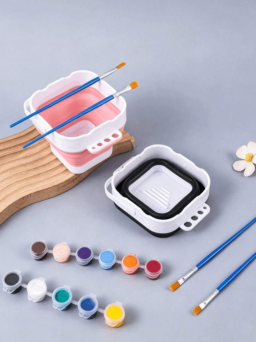 Mini Foldable Paint Brush Cleaner Bucket, Small Portable Handheld Brush Washing Bucket, Suitable For Art Students' Sketching And Painting - Multicolor - View 1