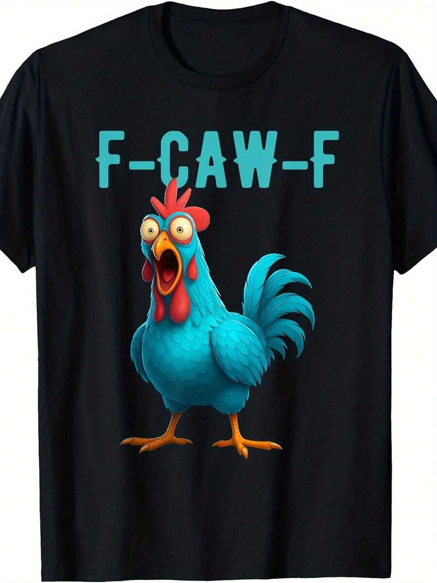 azulado, corte holgado vintage, manga corta y cuello redondo, diseño de gallo en 3D con transferencia térmica, adecuada para uso diario casual y de fiesta, ropa duradera con temática animal. - Negro - Ver 1