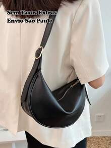 Versatile, Casual, Minimalist Solid-Colored Crossbody Bag With Zipper Closure And Large Capacity For Everyday Use. - Black - View 11