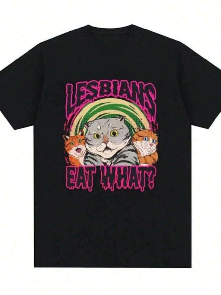 Cropped Short Sleeve Ladies T-Shirt,  Anime Band Cartoon Print Street Style Breathable Casual Top - Black - View 1