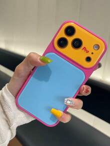 Ins Vibrant Dopamine Color Block Phone Case Compatible With IPhone 17 Pro Max 16 Pro Max 15 14 Pro 13, Unisex Couple Shockproof Protective Cover, Unique Aesthetic - Hot Pink - View 2