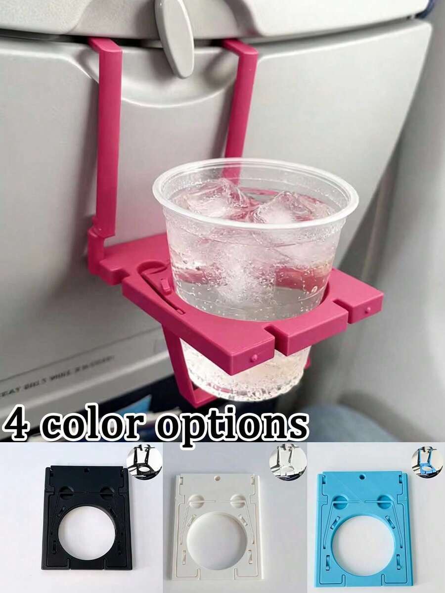 1pc Airplane Multi-Function Cup Holder & Phone Stand, Foldable Aircraft Tray Table Beverage Holder 5.08cm -1 Travel Accessory, Suitable For Phone/Can/Water Cup, Fits Most Airplane Seat Tables - Multicolor - View 1