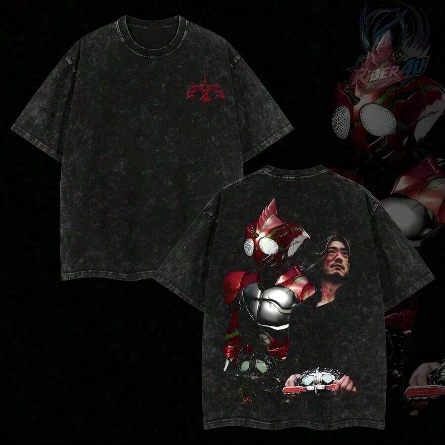 Rider4U Kamen Rider Amazons Camiseta roja de gran tamaño con efecto lavado 100% algodón premium Corte clásico Tallas S-5XL Ropa para hombre Camiseta suave Prenda de fabricación estadounidens - Blanco - Ver 1
