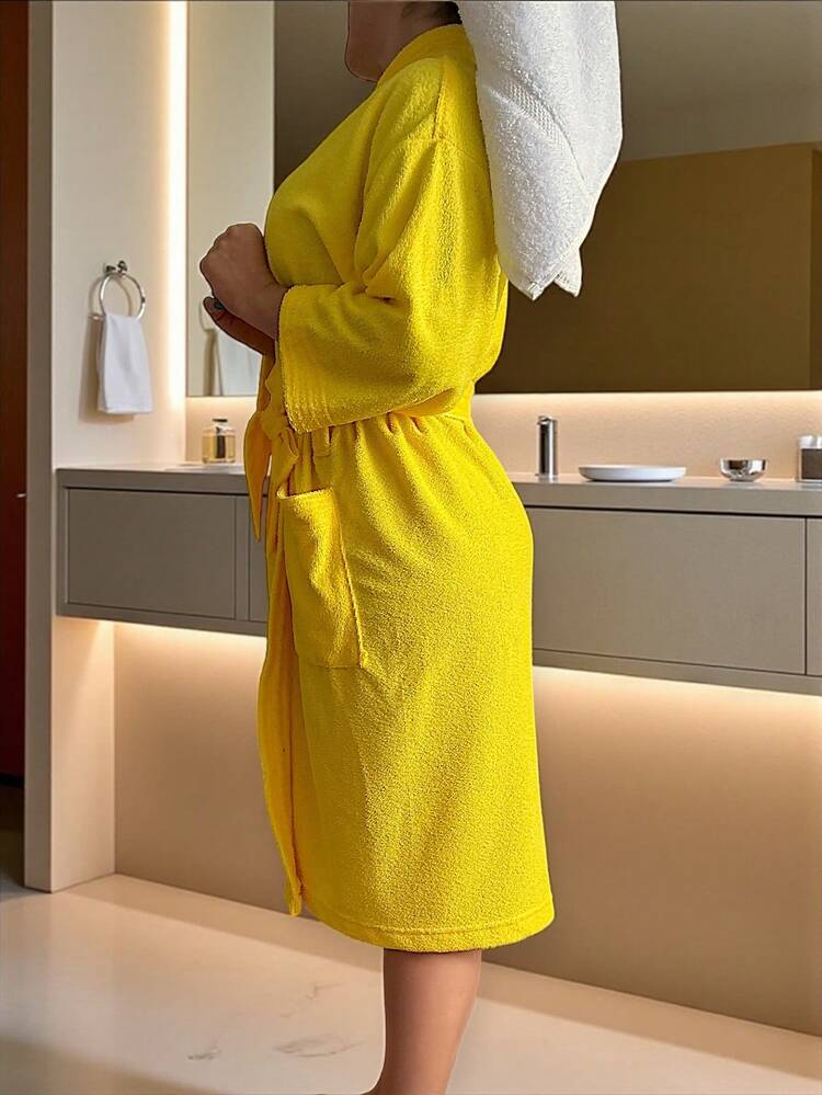 BATA DE BAÑO UNISEX AMPLIA Y LARGA EXCELENTE ABSORCIÓN TELA MICROTOALLA (ALGODÓN CON MICROFIBRA) - Amarillo - Añade 6