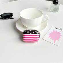 Casing Pelindung Earphone Bermotif Fashion Sederhana Putih dengan Bintang Lima dan Garis Horizontal Merah dan Putih untuk AirPods 1 2 3 4 Pro Pro2 Pro3 - Hitam - View 7