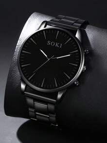 SOKI SOKI Men's Watch, Sporty Fashion Round Dial Quartz Watch, Suitable For Daily Wear, Birthday Gift, Party, Holiday Gathering, Ideal Gift For Yourself Or Friends. Gift Box Not Included. - Black - View 6