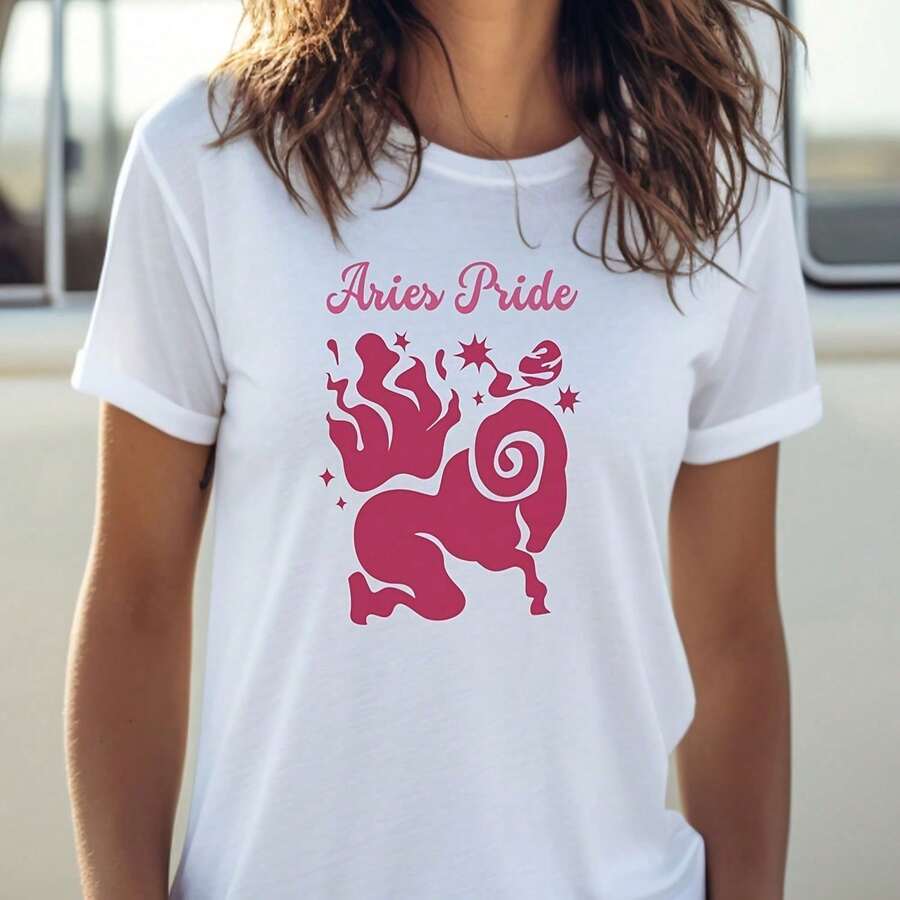 Camiseta gráfica del signo del horóscopo Aries, Aries, Orgullo de Aries, Diseño celestial del signo Aries, Aries 85La camiseta de 220 gramos es la base universal para hombres y mujeres, prop - Blanco - Ver 1