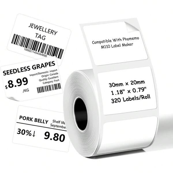 Giấy ghi chú dán 30x20mm màu trắng phong cách tối giản cho máy in cầm tay M110 M220 SK58 P50, nhãn nhiệt thẩm mỹ dùng sắp xếp đồ dùng gia đình, ghi chú học tập, làm đồ thủ công DIY và đóng gói kinh doanh nhỏ