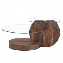 Mesa de centro moderna y minimalista de dos niveles, con estructura de cristal templado de alta calidad y acabado efecto mármol blanco y negro. Disponible en varios colores. - Caqui - View 6