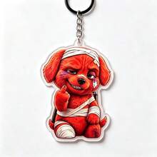 1pc 2D Acrylic Evil Red Puppy Keychain, Creative Backpack Pendant, Funny Gift For Friends And Mischievous Pals - Red Puppy - View 5