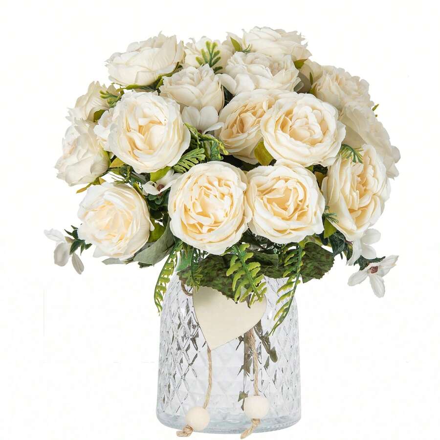 1PC Artificial Simulation Peony Bouquet, With Realistic Texture, Suitable For Vase, Home, Hotel Room, Wedding Decoration, Table Decoration, Birthday Gift, Autumn Decoration And Other Occasions. It Can Also Be Used As A Home Gift - White - View 1
