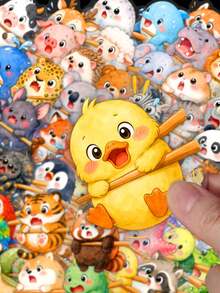 50Pcs Funny Chopstick Animal Decals, Cute Scared Wildlife Stickers For Scrapbook, Journal & DIY Stationery Decor - Multicolor - View 1
