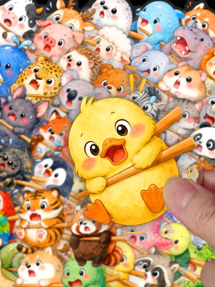 50Pcs Funny Chopstick Animal Decals, Cute Scared Wildlife Stickers For Scrapbook, Journal & DIY Stationery Decor - Multicolor - View 1
