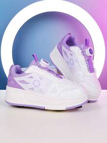 Small 4-Wheel Roller Skate Shoes Soft Bottom Anti-Slip Breathable Beginner-Friendly Easy To Learn High Elasticity Soft Bottom Roller Skate Shoes Indoor Outdoor Universal Style - Purple - View 4