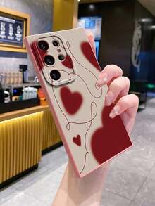1pc Blurry Red Heart Shockproof Phone Case, UV Printed Suitable For Samsung/Galaxy/ Android Models - Pink - View 2