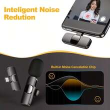 無線麥克風 2.4GHz 無線技術，USB Type-C 一鍵插即用，一鍵錄音，Type-C 介面 360° 收音，無線領夾式麥克風，適用於錄音、直播、唱歌、視訊會議、遊戲 - 黑色 - 查看 7