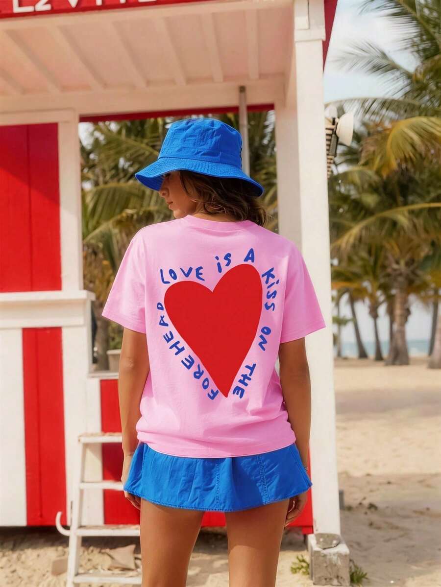 Women's 180g (Sizes S-XXXL), Casual Urban Summer Vacation Clothing, Short Sleeve Graphic T-Shirt, Funny Colorful Text T-Shirts, Personalized T-Shirt For Mom - 粉紅色 2 - 查看 1