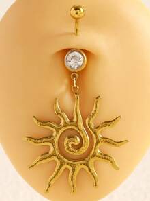 1pc New Fashion Spiral Stainless Steel Sun Belly Piercing Ring, Minimalist Versatile Radiant Swirl Summer Silver/Gold Jewelry Accessory, Suitable For Men And Women Daily Beach Vacation Wear - Yellow Gold - View 7