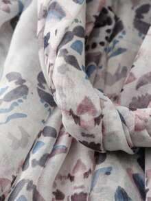 Floral Print Polyester Scarf Suitable For Vacation Wear - Light Grey - View 7
