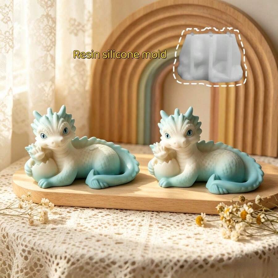 Moule en résine DIY 1 pièce Dragon tenant un bébé Bougie Ornement Moule convenant pour la fabrication de résine époxy, plâtre, bougie, fournitures d'aromathérapie, décoration d'intérieur, moule en silicone pour table - Moule Bébé Dragon - Voir 1