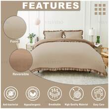 VELVETIO Luxury Kendrick Frill Duvet Cover Set Reversible Bedding Set Soft Smooth Lightweight Microfiber Polyester With Matching Pillow Cases Elegant Ruffle Edge Plain Design Single Double King - Natural/Dark Natural - View 5