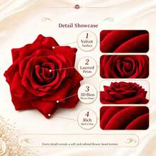 Large Velvet-Textured Artificial Rose Flower Head, DIY Handmade Fake Flower, Hair Accessory Pin Flower, Wedding Decoration Flower - Multicolor - View 7