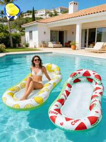 1 pieza Cama flotante inflable, estilo fruta, elementos de sandía y limón, con diseño de almohada, material PVC, apto para agua, piscina, playa, fiesta temática, flotador inflable de agua, asiento de descanso en el agua, objeto flotante inflable, balsa de piscina - Sillón reclinable Sandía Limón - Ver 17
