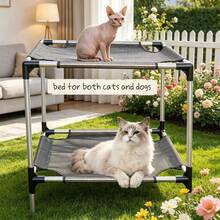 Cama para Gatos de Doble Capa Refrescante de Verano | Estante Elevado Totalmente Transpirable, Dormir Separado para Múltiples Gatos Sin Peleas, Acero Inoxidable Resistente a la Oxidación Desmontable y Lavable - Negro - Ver 12